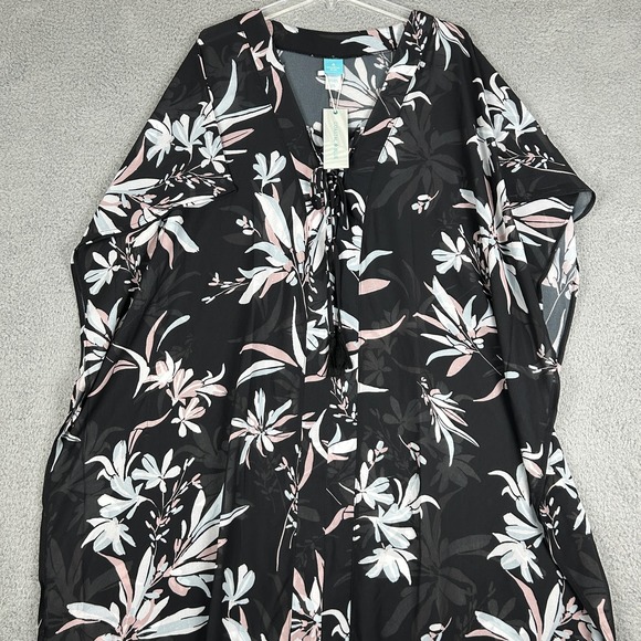 Coastal Blue Other - Coastal Blue Kaftan Swim‎ Cover Up Womens Large Black Floral Sheer Tassel Cruise